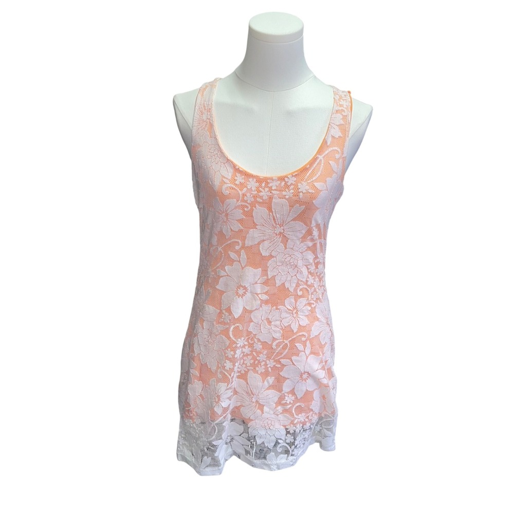 Innovation Limited Peach White Floral Lace Racerback Mini Dress Small